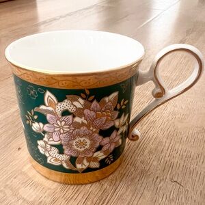 Hankook Super Bone China Tea‎ Coffee Cup, Green Pink Flower Gold Trim Vtg NWT